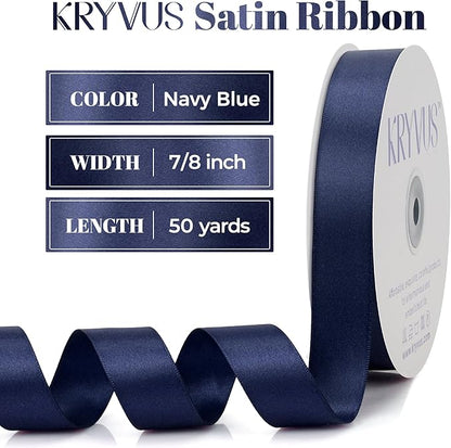 Navy Blue Satin Ribbon, Double Faced 7/8 Inch X 50 Yards, Premium Satin Ribbon for Gift Wrapping, Crafts, Hair Bow Making, Sewing, Flower Bouquet, Wedding Party Decor