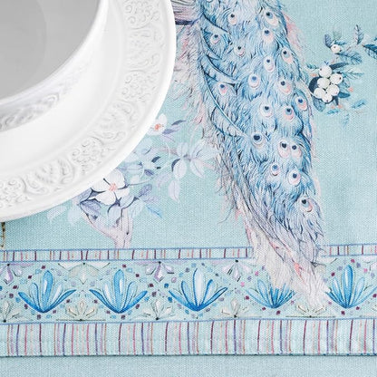 Maison d' Hermine Placemat 100% Combed Cotton Premium Set of 4 Decorative Washable Place Mats Table Cloth Placemat, Dining & Camping - Peacock Utopia - Pastel Turquoise(13"x19")