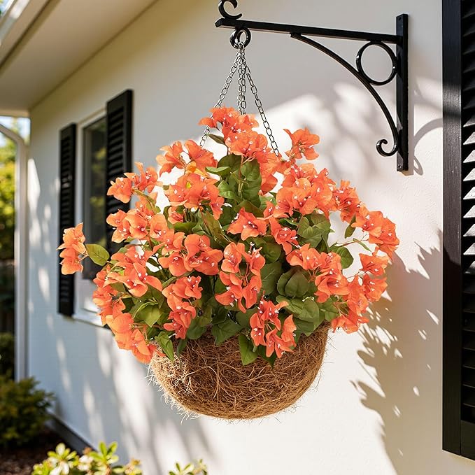 4 Pcs Artificial Flowers Bougainvillea Outdoor Artificial Plants Faux Flowers with Stems Silk Flowers for Wedding Porch Living Garden Decor(4PCS,Orange)
