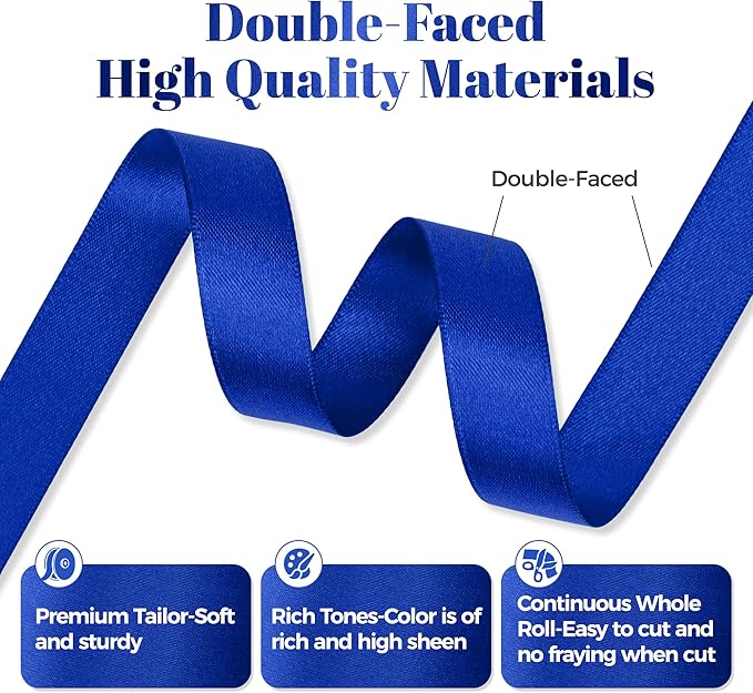 Royal Blue Satin Ribbon, Double Faced 5/8 Inch X 50 Yards Royal Blue Ribbon, Premium Satin Ribbon for Gift Wrapping, Crafts, Hair Bow Making, Sewing, Flower Bouquet, Wedding Party Decor