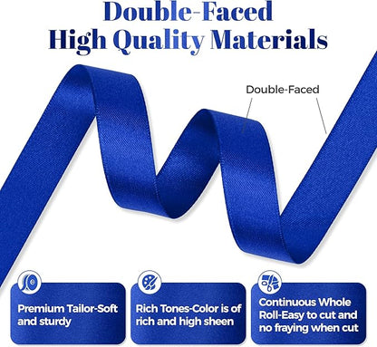 Royal Blue Satin Ribbon, Double Faced 5/8 Inch X 50 Yards Royal Blue Ribbon, Premium Satin Ribbon for Gift Wrapping, Crafts, Hair Bow Making, Sewing, Flower Bouquet, Wedding Party Decor