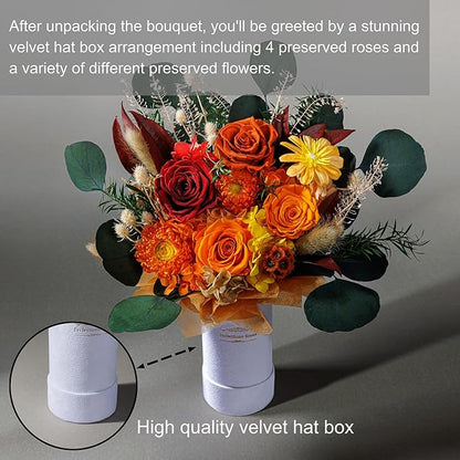 Perfectione Roses 4 Roses Mixed Bouquet for Mother's Day, Fall Flowers for Delivery, Preserved Flowers Birthday Gift for Women Mom Wife Grandma Her, Fall