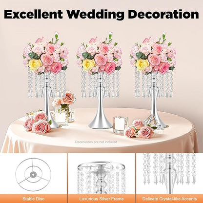 10PCS Silver Wedding Centerpiece Stands, 13.79 Inches Acrylic Crystal Flower Vases for Table Decor, Modern Silver Flower Stand for Wedding Reception, Party, Home Decor, Centerpieces for Tables