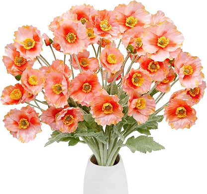 12PCS Poppy Flowers Artificial 23" Real Touch Stems Faux Poppies Silk Flowers for Home Decor Indoor (Pink)