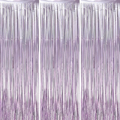 3 Pack 3.3 x 8.2 ft Light Purple Foil Fringe Backdrop Curtains, Tinsel Streamers Party Decorations, Fringe Backdrop, Door Shimmer for Baby Shower or Birthday Party