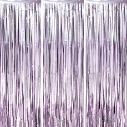 3 Pack 3.3 x 8.2 ft Light Purple Foil Fringe Backdrop Curtains, Tinsel Streamers Party Decorations, Fringe Backdrop, Door Shimmer for Baby Shower or Birthday Party