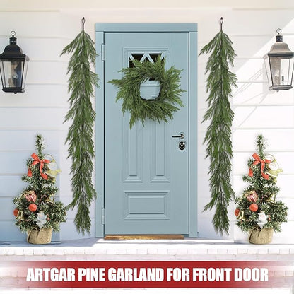 Artgar Pine Garland - 6Ft Christmas Garland - Pine Garland Realistic - Artificial Green Cedar Garlands Christmas Decorations for Home Mantel Stairs Dining Table Christmas Decor (White-Green)