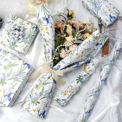 MAYPLUSS Floral Wrapping Paper Roll for Girl- 17 Inch X 16.5 Feet - Elegant Wild Flower Gift Wrap Paper for Bridal Shower, Wedding, Engagement, Birthdays