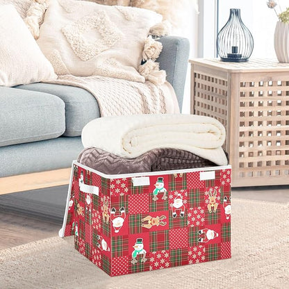 Christmas Baskets Collapsible Storage Bins with Lids, Christmas Snowman Santa Snowflake Storage Boxes Clothes Baskets for Organizing