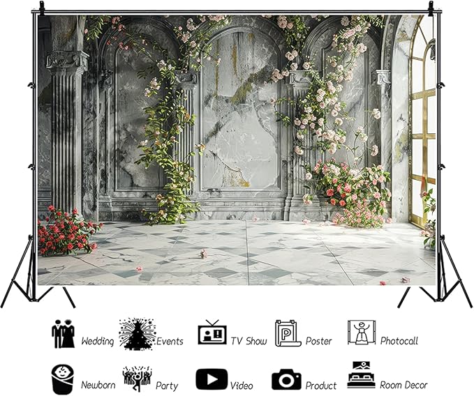 Baocicco 20x10ft Place Flower Wall Photography Background Victoria Arch European Castle Wall Pink Red Rose Backdrop for Women Girls Themed Party Decorations Wedding Baby Shower Cake Table Photoshoot