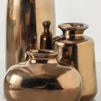 Ceramic Vase Set of 3,Brown Modern Farmhouse Pottery Vases, Neutral Rustic Vases for Pampas Grass, Dried & Fresh Flowers - Ideal for Bedroom, Living Room, Bookshelf, Mantel, Centerpiece Table Decor