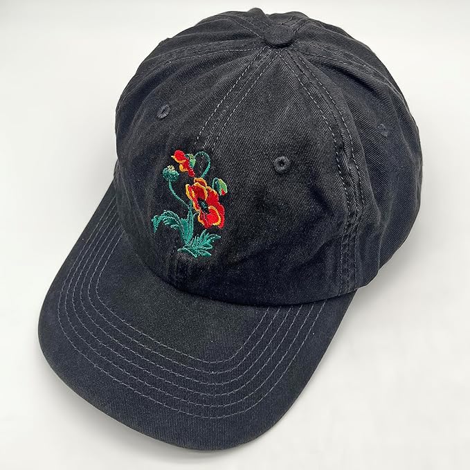 Cute Flower Hat, Elegant Floral Embroidered Adjustable Baseball Cap for Men Women, Gifts for Flower Lovers, Black