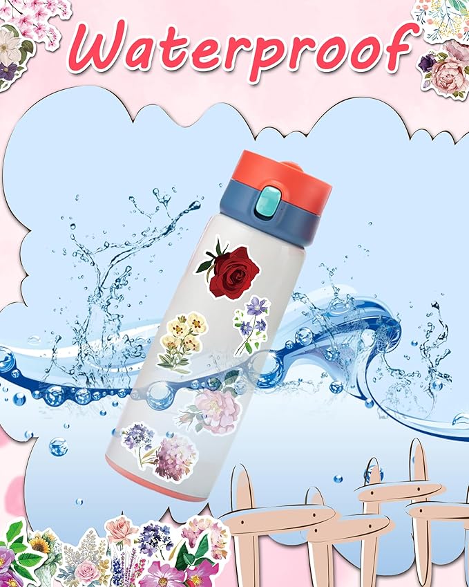 AOWDIAO 150 Pcs Flower Stickers Waterproof Floral Vinyl Stickers Decals for Water Bottles Laptop Scrapbooking Journaling
