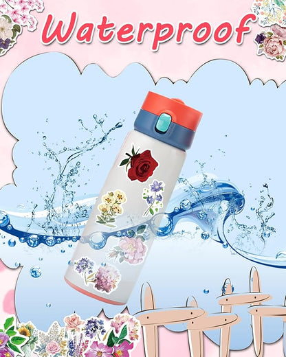 AOWDIAO 150 Pcs Flower Stickers Waterproof Floral Vinyl Stickers Decals for Water Bottles Laptop Scrapbooking Journaling