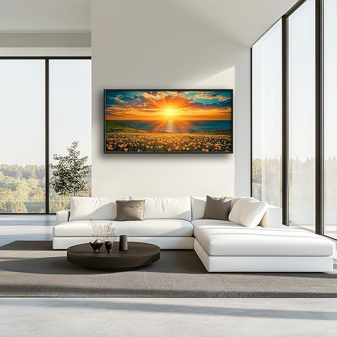 Tulip Flowers Large Wall Art Coastal Floral Landscape Pictures Wall Decor Ocean Canvas Prints Painting Framed Artwork Home Decorations above Bed for Bedroom Living Room Kitchen Dining Room 60"x30"