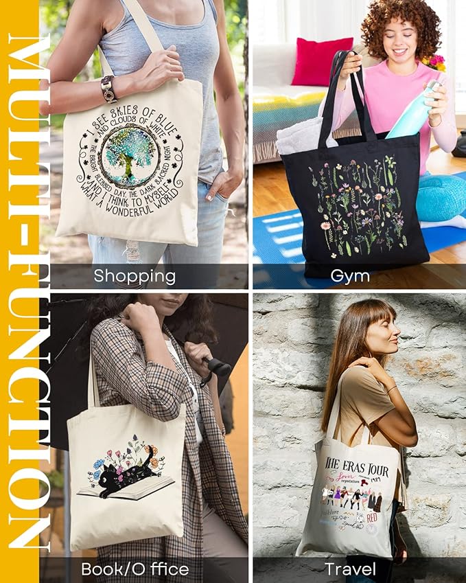 AUSVKAI Cute Canvas Tote Bag Aesthetic for Women Grocery Bags Cotton Beach Totes with Gift-Earth Tree