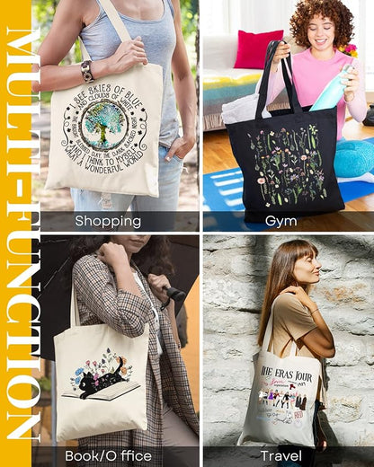 AUSVKAI Cute Canvas Tote Bag Aesthetic for Women Grocery Bags Cotton Beach Totes with Gift-Earth Tree