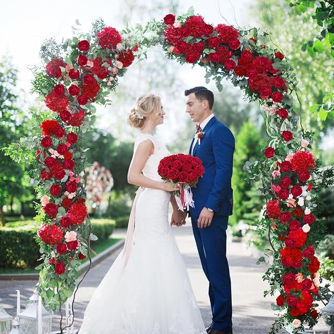 BLEUM CADE 100 Pcs Red Roses Artificial Flowers, Real Touch Velvet Roses Fake Flowers Bulk, Artificial Roses Bouquet with Long Stems Bridal DIY Wedding Party Centerpiece Decorations