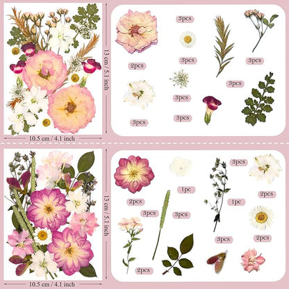 92 Pcs Pink Pressed Dried Flowers for Resin, Real Natural Bulk Dry Wildflowers Leaves Perfect for Epoxy Molds, DIY Crafts, Soap Candles Jewelry Making, and Home Decor