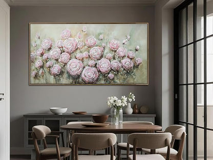 Arjun Flowers Wall Art Framed Canvas Art Wall Decor Living Room, Roses Floral Painting Textured Large Bedroom Artwork Picture Home Office Dining Room, 48"x24"