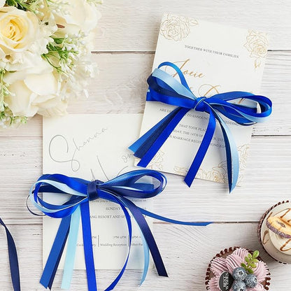 3/8 Inch Blue Satin Ribbon, 4 Rolls Total 40 Yards, Double Faced Mixed Blue Thin Ribbon for Gift Wrapping, Flower Bouquets, Crafts, Wedding, Christmas Decorations