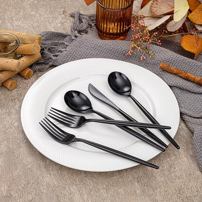 Rubtlamp 90Pcs Plastic Black Silverware, New Year black Disposable Cutlery, Plastic Utensils Heavy Duty include 30 Disposable Knives,60 plastic Forks and Spoons, black Cutlery For New Year Party