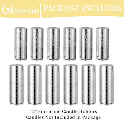 Silver Mercury Glass Cylinder Vase: Set of 12 Glasseam Floating Candle Vases for Centerpieces Deocrative Modern Vase for Flowers Hurricane Pillar Candle Holders for Table Centerpiece Wedding Decor