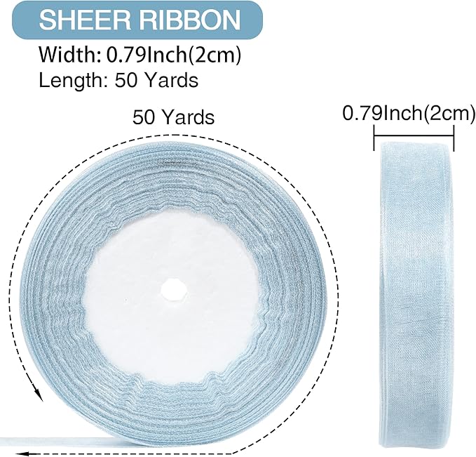 3/4 Inch x 50 Yards Sheer Organza Ribbon Chiffon Ribbon for Gift Wedding Flower Bouquet Wrapping Decorations Crafts (Dusty Blue)