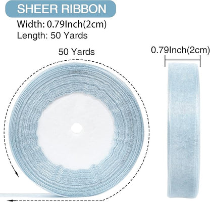 3/4 Inch x 50 Yards Sheer Organza Ribbon Chiffon Ribbon for Gift Wedding Flower Bouquet Wrapping Decorations Crafts (Dusty Blue)