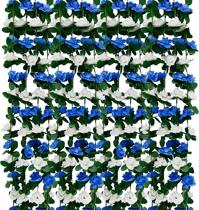 12 PCS 98.4 FT Artificial Flower Garland Rose Garland for Wedding Room Decor（12,Blue）