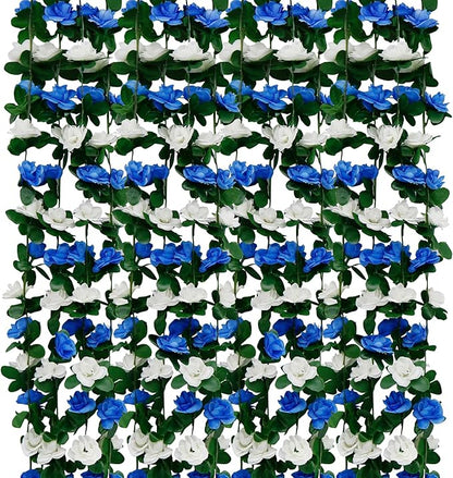 12 PCS 98.4 FT Artificial Flower Garland Rose Garland for Wedding Room Decor（12,Blue）