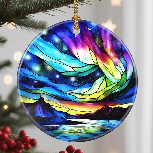 Christmas Ornaments, 2.8 Inch Ceramic Hanging Ornament, Christmas Tree Ornaments, Xmas Decorations, Holiday Decorations, Holiday Party Gifts, and Xmas Gift Ideas - Aurora Borealis