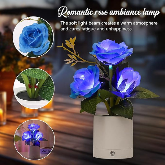 Blue Rose Lamp for Womens Gifts, Flower Night Light for Relaxation and Serenity, Womens Her Mom Wife Girlfriend Friends for Valentines Christmas Day Anniversary Birthday Gifts (Blue)
