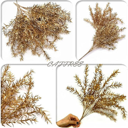 CATTREE Artificial Plants for Christmas, Faux Grass Shrubs Fake Sharp Leaves Gold 3 Pack, Simulation Leaf Bushes for Home Indoor Outdoor Garden Wedding Decoration Hall Table Planter Filler