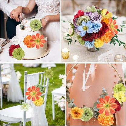 Artificial Flowers Combo Box Set Rainbow Colorful Fake Floral Arrangements Artificial Flower Bouquets Party Bridal Baby Shower Centerpieces Home Decor
