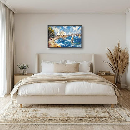 Sydney Opera House Large Wall Art Beach Boat Pictures Wall Decor Coastal Canvas Seascape Print Painting Modern Artwork Home Decoration for Living Room Bathroom Bedroom Office Framed 36"x24"