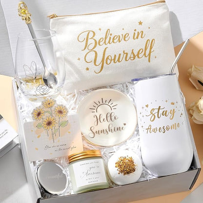 Birthday Christmas Inspirational Gifts for Women, Encouragement Gifts Basket, Stay Awesome Tumbler, Self Care Package Get Well Soon Gift for Her, Mom, Teacher, Sister, Friend, Golden Xmas Gift Ideas