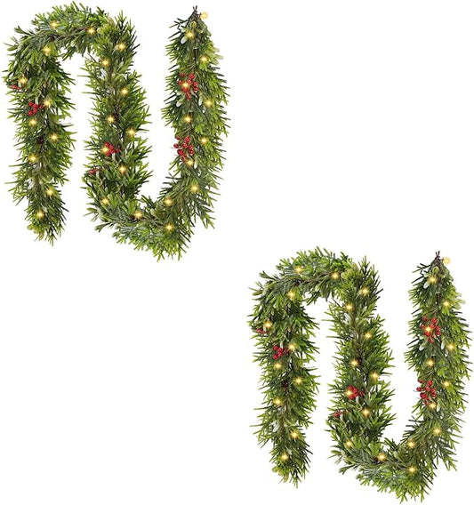 2PCS 6FT Christmas Decor Artificial Norfolk Pine Garland,Realistic Artificial Garland Greenery for Fireplace Table, Mantle Wall, Indoor Outdoor Winter Holiday Decorations(2, 6FT)