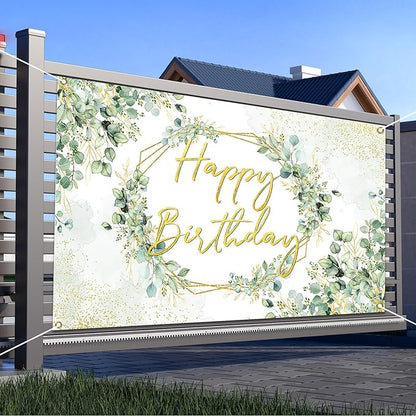 Avezano Sage Green Birthday Backdrop Greenery Eucalyptus Leaves Birthday Party Background Bday Party Decorations for Women Adults 6 x 3.6 ft