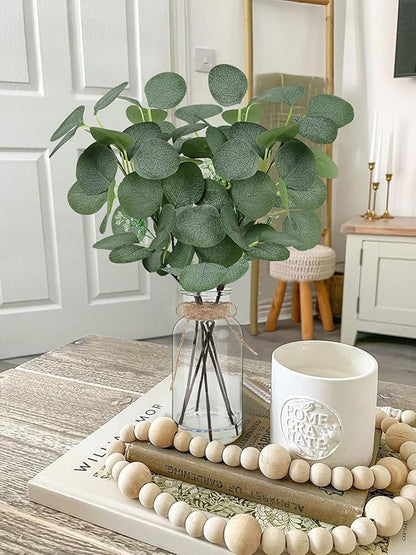Artificial Eucalyptus Stems in Glass Vase 14" 6Pcs Faux Eucalyptus Branches Home Table Decor Fake Greenery Plants Stems for Farmhouse Wedding Centerpiece Bathroom Decorations