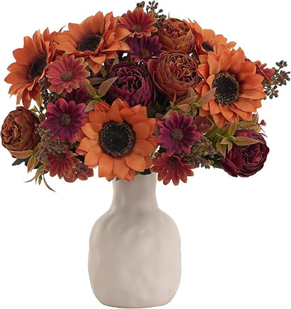3 Bunches Sunflowers Fake Flowers, Fall Silk Artificial Sunflowers Decorations for Home Office, Wedding, Autumn Floral Arrangements, Halloween, Thanksgiving, Harvest Festival Decoration