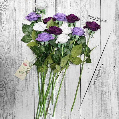 FiveSeasonStuff 12 Stems Artificial Flowers Real Touch Silk Roses for Wedding Decoration Bridal Bouquets Table Centerpieces Party Shower, Packed in Box (Luxe Purple & White)