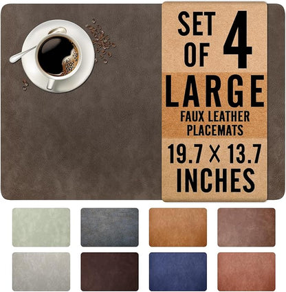 UnivoColors Washed Cowhide Pattern Faux Leather Big Size Placemats Set of 4, Waterproof Easy to Clean Anti-Slip PU Table Mats for Party Decoration19.7″×13.6″,Black Brown Retro Cowhide Pattern
