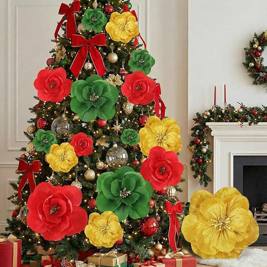 Giant Paper Flowers Artificial Large Paper Flower Decoration for Handcrafted Wall Backdrop Christmas Mexican Wedding Graduation Bridal Shower Birthday Party Supplies(Christmas Colors,18 Pcs)