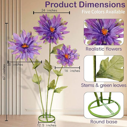 5.6 Ft Giant Daisy Flowers for Decoration,Big Artificial Fake Daisy,Large Crepe Paper Flowers for Home Decor Garden,Hotel,Office,Photography Props,Wedding,Art Gallery,Shop Window Display(Purple)