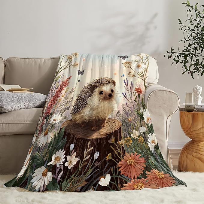 Hedgehog Blanket Cute Hedgehog Throw Blanket Soft Cozy Fleece Fuzzy Stuffed Plush Flannel Gifts for Girls Women Boys Kids Adults 50"X60"