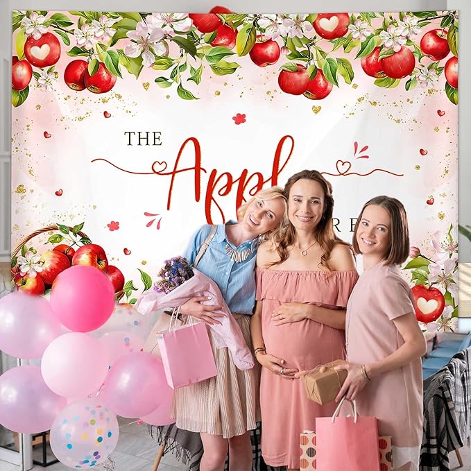 MEHOFOND Fall Apple Baby Shower Photography Backdrop - Apple of Our Eye - Red - Polyester - 8x6ft