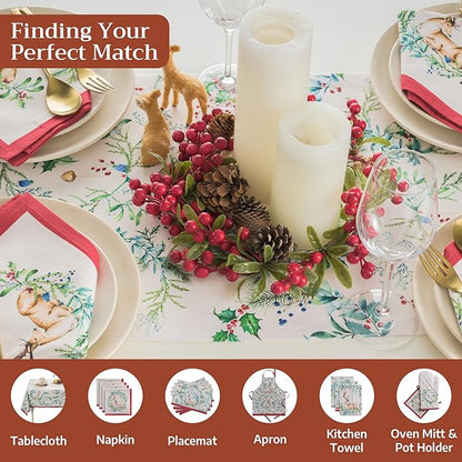Maison d' Hermine Table Runner 100% Cotton Single Layer Table Runners 72 inches Long for Thanksgiving Christmas Decorations Home Kitchen Dining Party Wedding (Holly Time, 14.5" x 72")