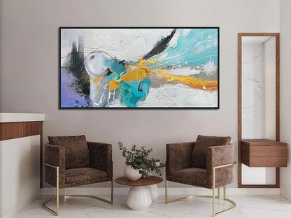 Arjun Large Abstract Wall Art for Living Room Wood Framed, Black and White Canvas Painting for Mens Room Textured Modern Picture Bedroom Home Office Wall Decor 48"x24"