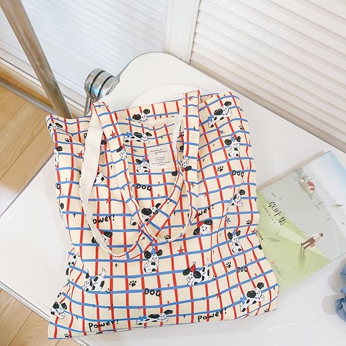 Cotton Canvas Tote Bag Reusable Soft Grocery Cloth Bag Floral Shoulder Bag for Beach Travel Shopping